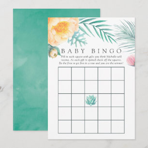 Invitation Bingo Baby Shower Floral Été Menthe Tropicale