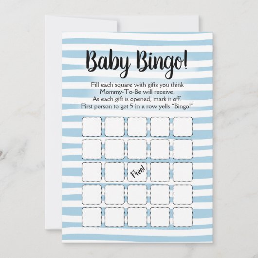 Invitation Bingo Baby shower Jeu Bleu Blanc (Devant)