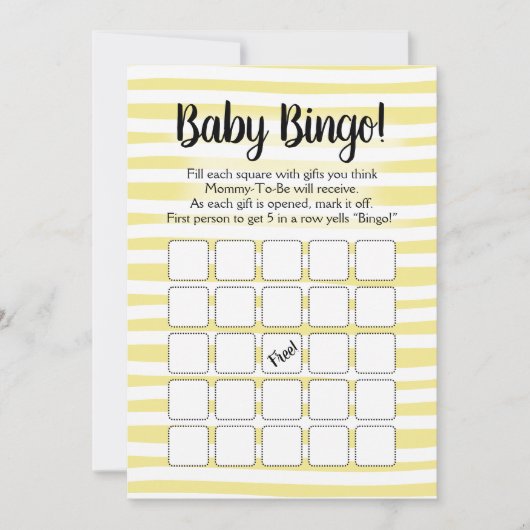 Invitation Bingo Baby shower Jeu Jaune Blanc (Devant)
