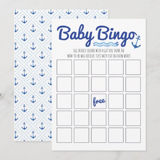 Invitation Bingo Baby shower nautique (Devant / Derrière)