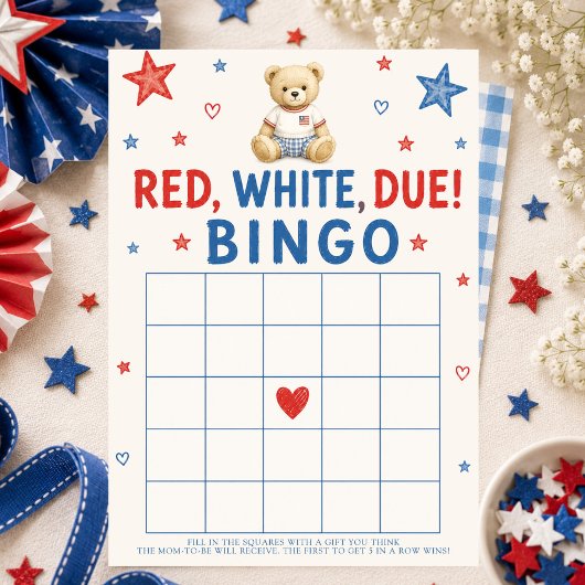Invitation Bingo Baby Shower Rouge Blanc & Bébé