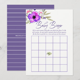 Invitation Bingo Bébé Baby Shower Floral Aquarelle de Printem