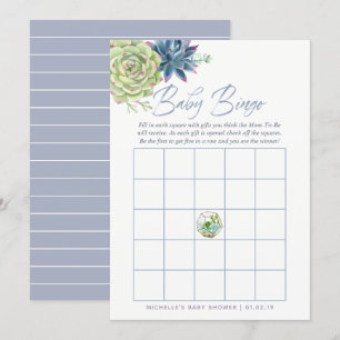 Invitation Bingo Bébé Lavis Aquarelle de Succulentes pour Bab