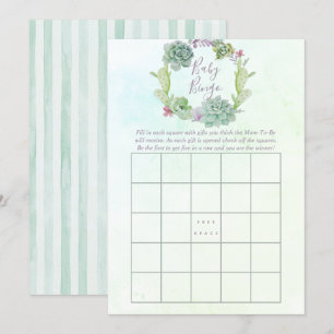 Invitation Bingo Bébé Lavis de Plantes Succulentes pour Baby