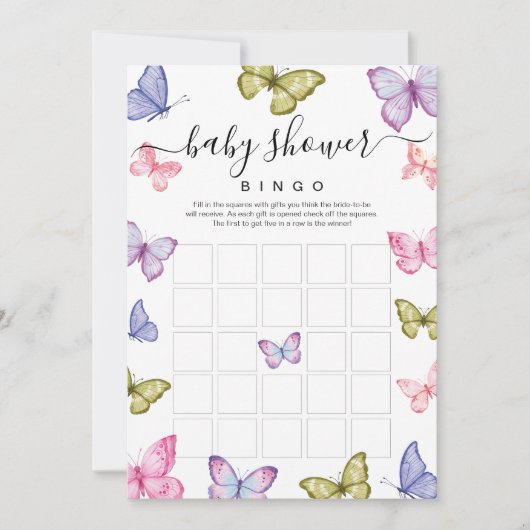 Invitation Bingo de Baby shower papillon (Devant)