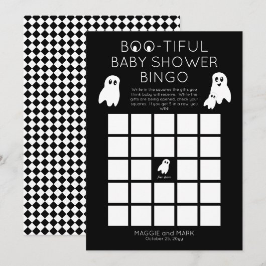 Invitation Bingo de Baby shower pour Halloween Fantômes (Devant / Derrière)