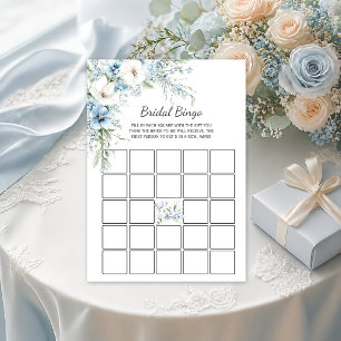 Invitation Bingo de mariage floral bleu poussiéreux  