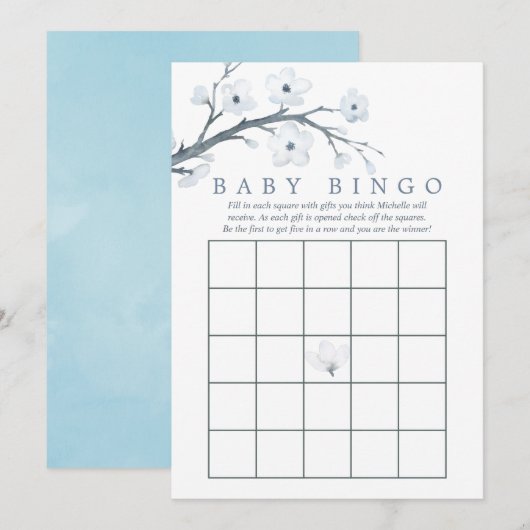 Invitation Bingo du Baby shower de fleurs de cerisiers (Devant / Derrière)