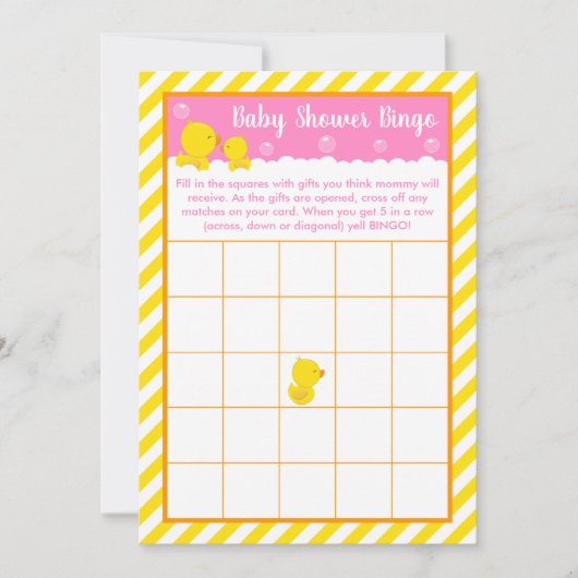 Invitation Bingo en caoutchouc Ducky Jaune et Baby shower ros (Devant)