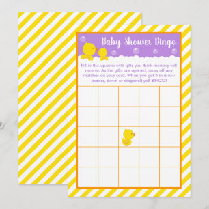 Invitation Bingo en caoutchouc Ducky Jaune et violet Baby sho