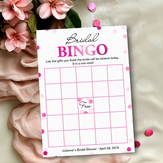 Invitation Bingo Fête des mariées | Pink Magenta Confetti Gam