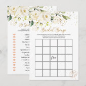 Invitation Bingo Floral Blanc/Il Dit, Elle Dit Jeux (Devant / Derrière)