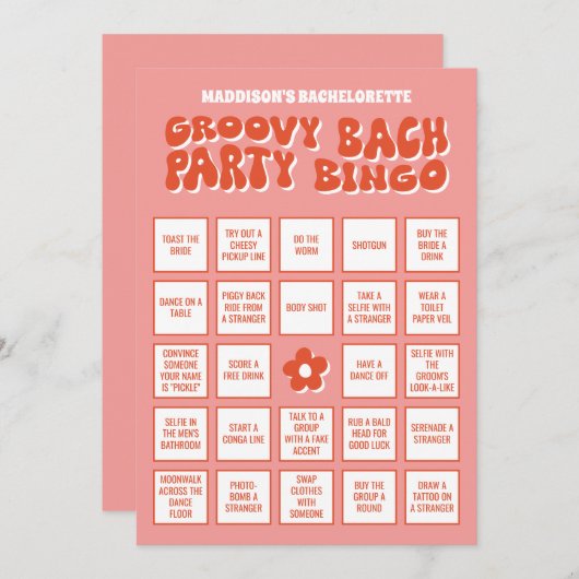 Invitation Bingo super Bach Bachelorette Party, Téléchargez-l (Devant / Derrière)