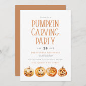 Invitation BINX Automne Halloween Citrouille de l'aquarelle (Devant / Derrière)