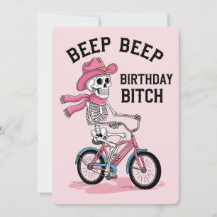 Invitation Bip Bip Anniversaire Drôle Rose Skeleton Vélo