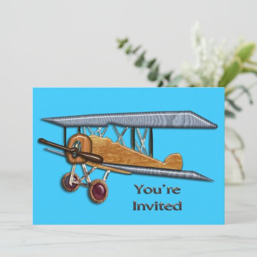 Invitation Biplane en bois (Debout devant)