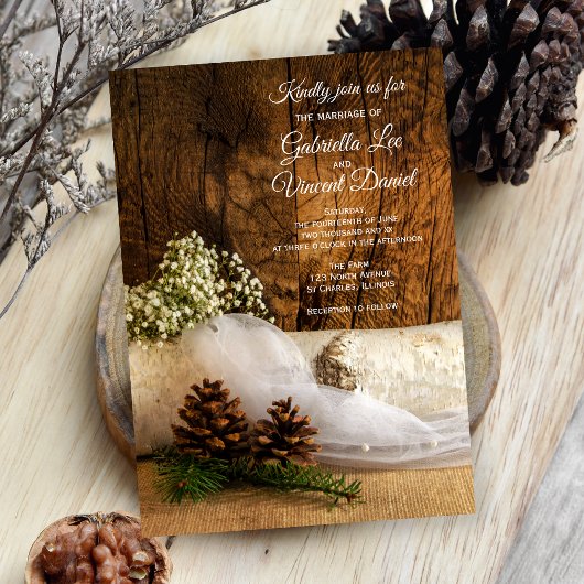 Invitation Birch Tree, Baby's Breath et Barn Wood Mariage