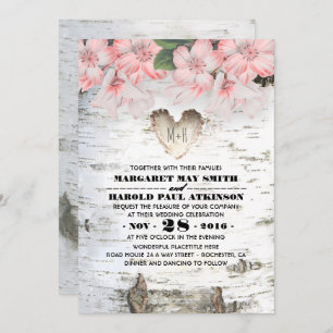 Invitation Birch Tree Bark Heart Mariage campagnard rustique
