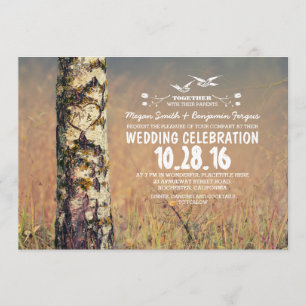Invitation birch tree & coeur mariage rustique invite