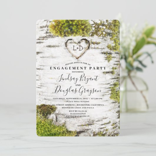 Invitation Birch Tree Heart Rustic Fall Engagement Party (Debout devant)