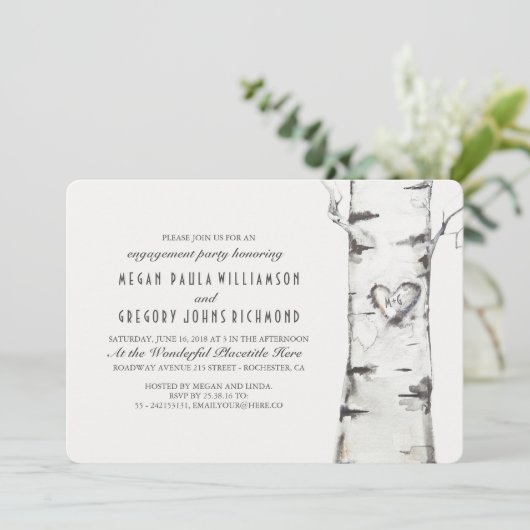 Invitation Birch Tree Rustic Engagement Party (Debout devant)