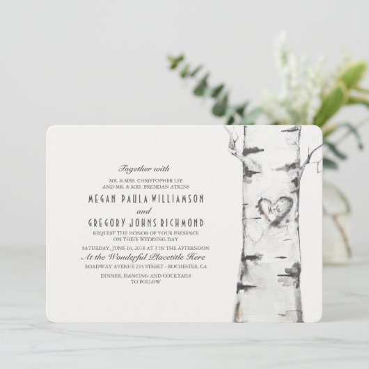 Invitation Birch Tree Rustic Mariage (Debout devant)