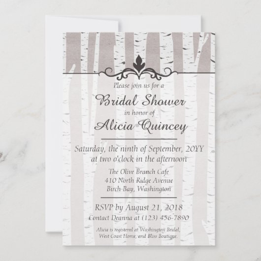 Invitation Birch Tree Rustic Nature Nuptiale Douche Invitatio (Devant)