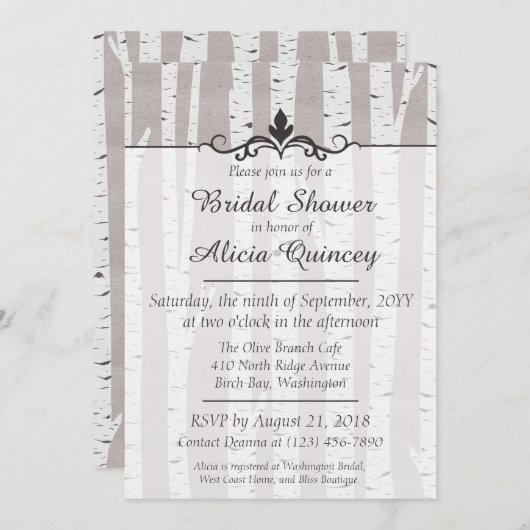Invitation Birch Tree Rustic Nature Nuptiale Douche Invitatio (Devant / Derrière)