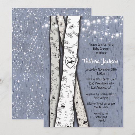 Invitation Birch Tree Soirée Twinkle Lights Baby shower (Devant / Derrière)