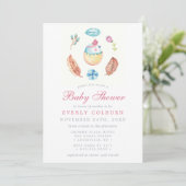 Invitation Bird Chick Boho Watercolor Girl Baby shower (Debout devant)