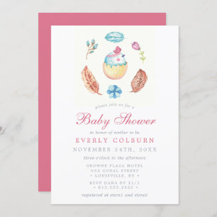 Invitation Bird Chick Boho Watercolor Girl Baby shower