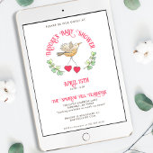 Invitation Bird de printemps avec des coeurs Baby shower mign