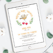 Invitation Bird de printemps avec des coeurs Baby shower mign