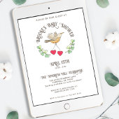 Invitation Bird de printemps avec des coeurs Baby shower mign