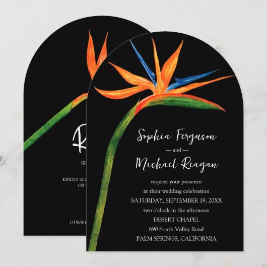 Invitation Bird of Paradise QR Code All In One Mariage (Devant / Derrière)