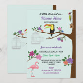 Invitation Bird Tucan GirI Birthday Mint Twins (Devant / Derrière)