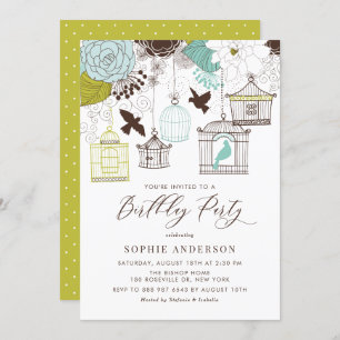 Invitation Birdcages vintage Bleu Whimsical Anniversaire