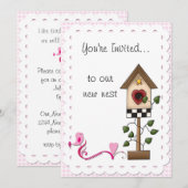 Invitation Birdhouse Whimsical et Birds House Party (Devant / Derrière)