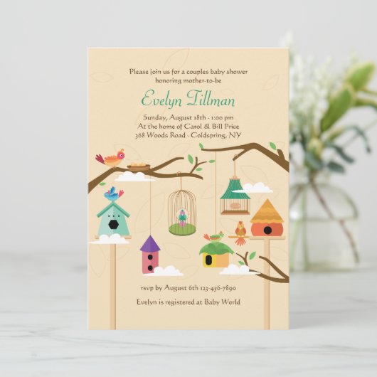 Invitation Birdhouses colorées (Debout devant)