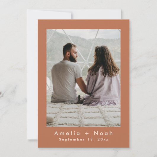 Invitation BIRDIE retro boho enregistrer la date terracotta (Dos)