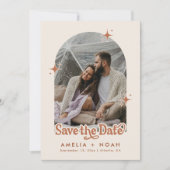 Invitation BIRDIE rétro boho save the date terre cuite (Devant)