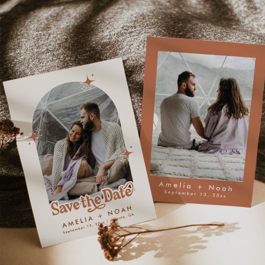 Invitation BIRDIE rétro boho save the date terre cuite