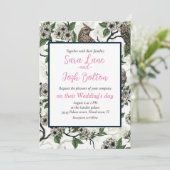 Invitation Birds and cherry blossom on white (Debout devant)