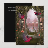 Invitation Birds Free Party Invitation Red Pink my (Devant / Derrière)