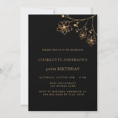 Invitation Birthday black gold floral minimalist luxury (Devant)
