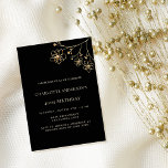 Invitation Birthday black gold floral minimalist luxury<br><div class="desc">A modern,  elegant and minimalist birthday party invitation.  A black colored background decorated with faux gold florals.  Personalize and add your name and party details.</div>