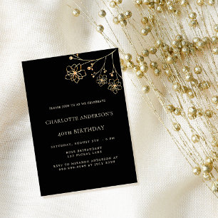 Invitation Birthday black gold floral minimalist luxury
