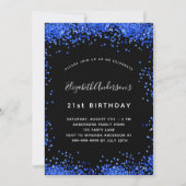 Invitation Birthday black royal blue sparkles luxury party (Devant)