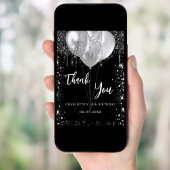 Invitation Birthday black silver balloons thank you card