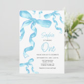 Invitation Birthday Blue Bow (Debout devant)